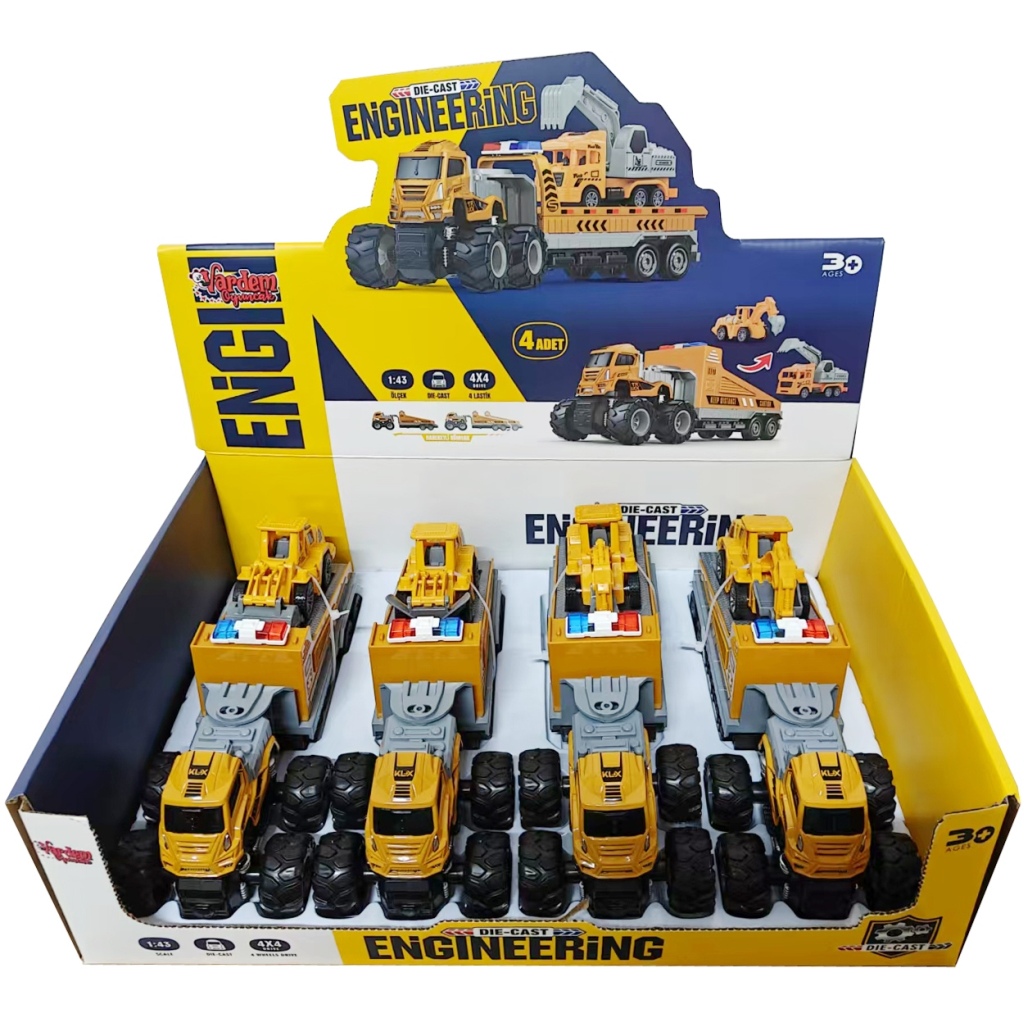 Vardem Sürtmeli Die-Cast 4X4 İnşaat Araçları Taşıyan Tır